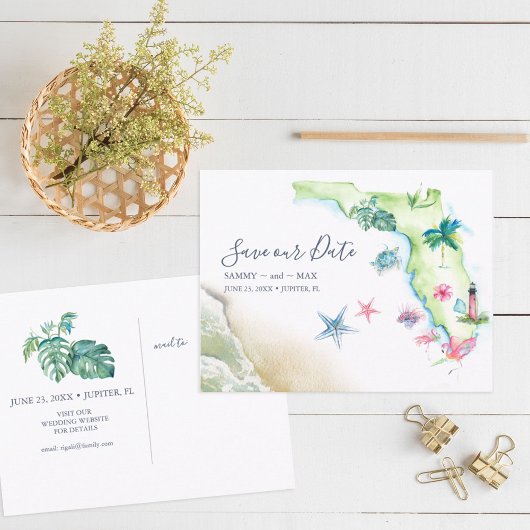 日付の宛先の結婚式のフロリダのポストカードを保存 ポストカード