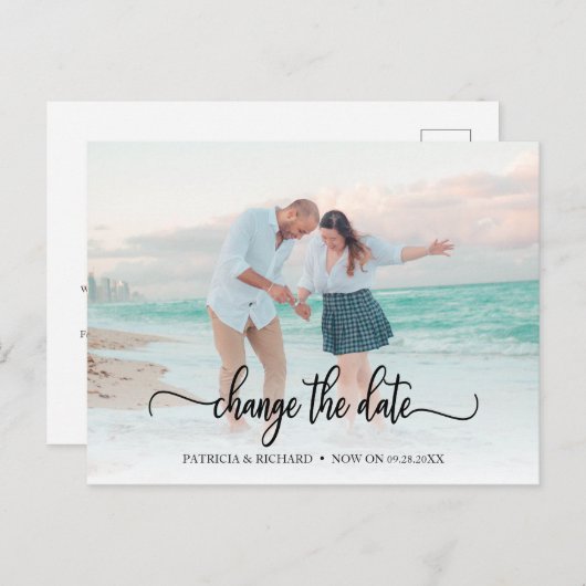日付の延期された結婚シックなスクリプトの変更 ポストカード (正面/裏面)