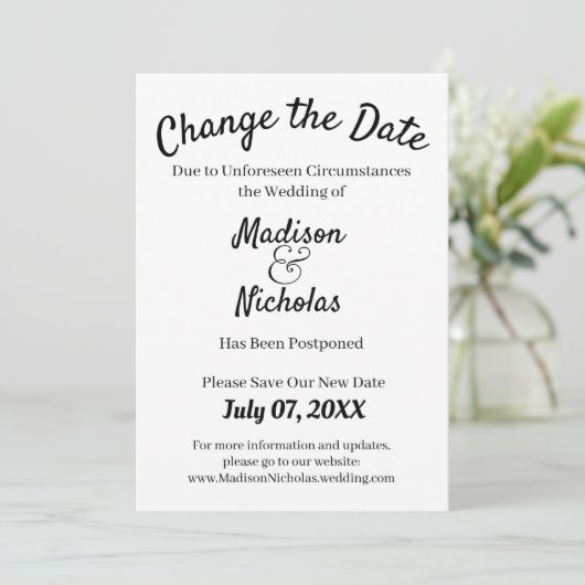 日付の延期された結婚ミニマリストの白を変更する セーブザデート (スタンド正面)