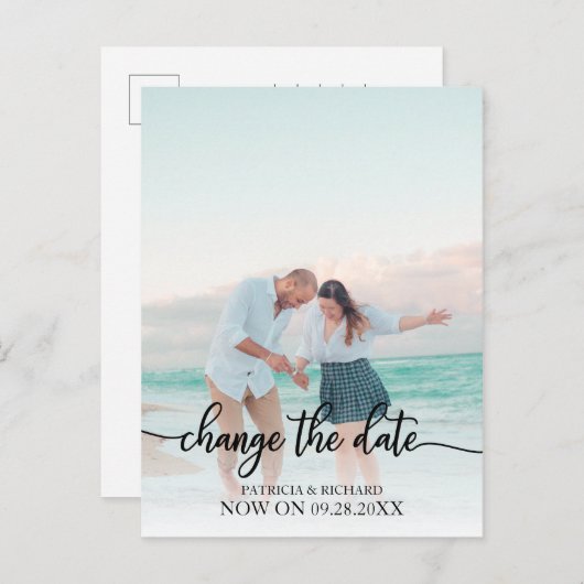 日付の延期された黒結婚いスクリプトを変更する ポストカード (正面/裏面)