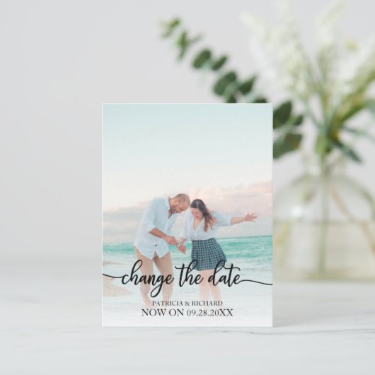 日付の延期された黒結婚いスクリプトを変更する ポストカード (スタンド正面)