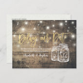 日付の延期結婚を延期するメイソンJar Wood 案内ポストカード (正面/裏面)