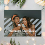 日付の延滞結婚写真の変更 ポストカード<br><div class="desc">自分やお祝いを延期するか結婚中止するか?共有この素敵な写真はがき、完全にカスタマイズ可能なフォントと色でニュースを。</div>