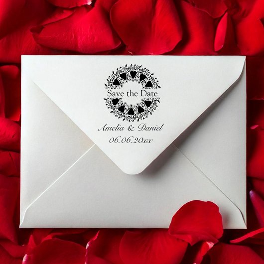 日付の愛のハートリース ラバースタンプ