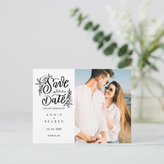 日付の手書きかわいらしの写真を保モダン存 案内ポストカード (スタンド正面)