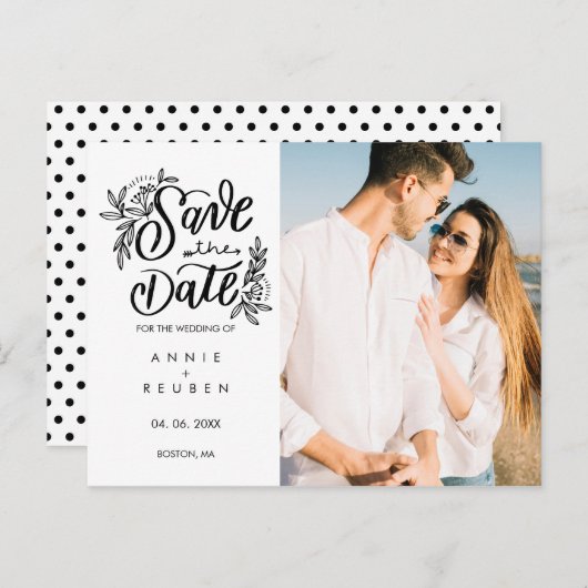 日付の手書きかわいらしの写真を保モダン存 案内ポストカード (正面/裏面)