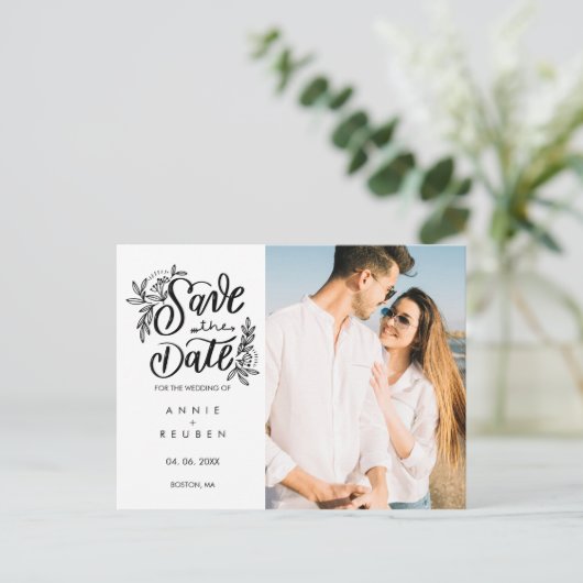 日付の手書きかわいらしの写真を保モダン存 案内ポストカード (スタンド正面)