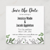 日付の手書きの植物お洒落の注釈を保存する スクエア名刺 (裏面)