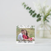 日付の手書きの植物お洒落の注釈を保存する スクエア名刺 (スタンド正面)