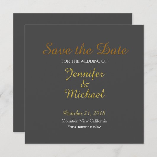 日付の手書き結婚の灰色の金ゴールドを保存 セーブザデート (正面/裏面)