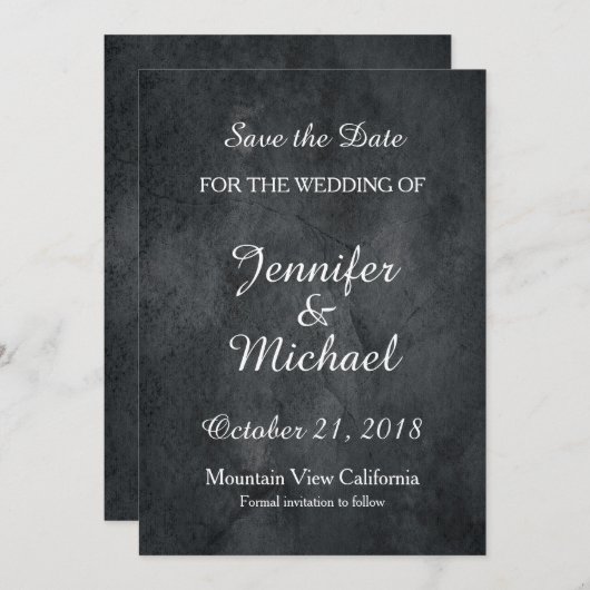 日付の手書き結婚グレーを保存クラシカルする セーブザデート (正面/裏面)