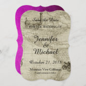 日付の手書き結婚ヴィンテージマップの保存 セーブザデート (正面/裏面)