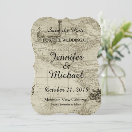 日付の手書き結婚ヴィンテージマップの保存 セーブザデート (スタンド正面)