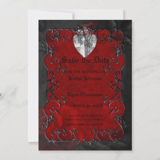 日付の招待を保存するゴシックのハロウィーンの結婚式 案内状 (正面)