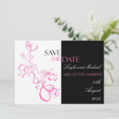 日付の招待を保存するピンクの渦巻き 招待状 (スタンド正面)