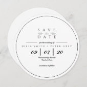 日付の招待を保存する白黒のラウンド 招待状 (正面/裏面)