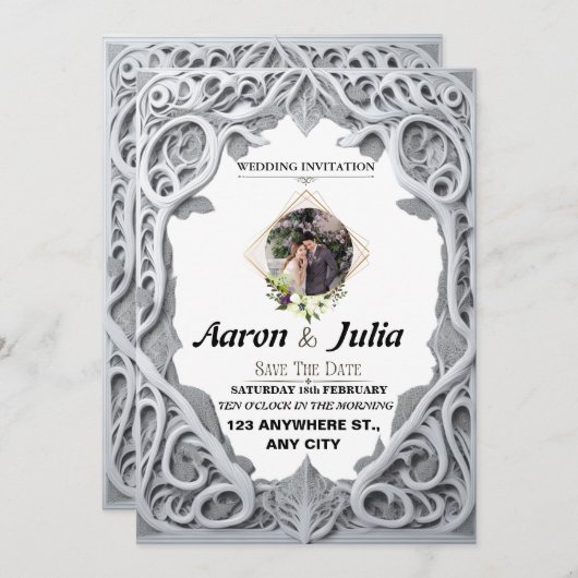 日付の招待カードを保存するヴィンテージ結婚式 招待状 (正面/裏面)