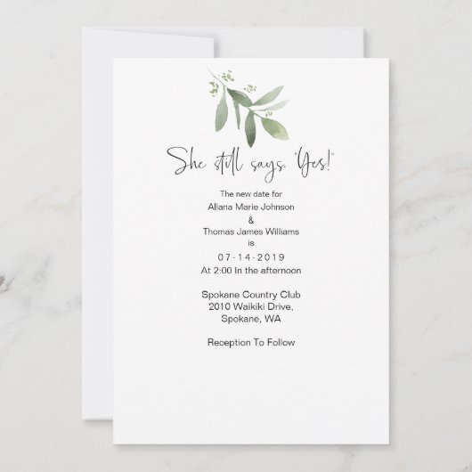 日付の救フォトカード – 水彩 セーブザデート (裏面)