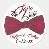 日付の新郎パーソナライズされたの弓のタイ結婚を保存 ラウンドシール (正面)