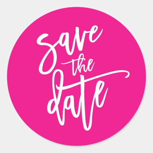 日付の書道のスクリプモダントをホットピンク色で保存 ラウンドシール (正面)