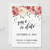 日付の書道、ブルゴーニュ、赤面バラを保存 セーブザデート (正面)