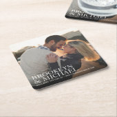 日付の最小主義の写真の発表を救って下さい スクエアペーパーコースター (アングル)