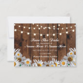 日付の木製の素朴なデイジーライトカードを救って下さい セーブザデート (正面)