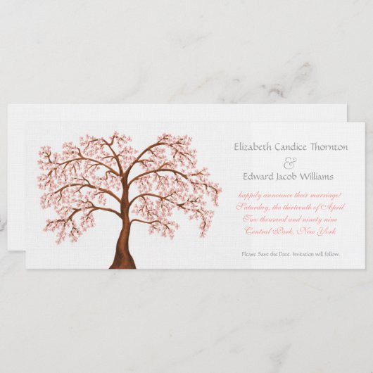 日付の桜の桜の発表を救って下さい 招待状 (正面/裏面)