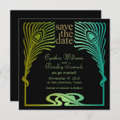 日付の正方形の孔雀セット1104を保存 セーブザデート (正面/裏面)