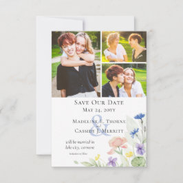 日付の水の色のエレガントワイルドフラワーを保存 招待状