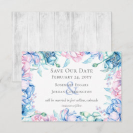 日付の水の色のフローラと木の素朴カードを保存 招待状