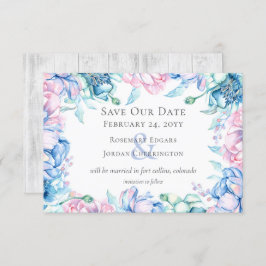 日付の水の色のフローラと木の素朴カードを保存 招待状