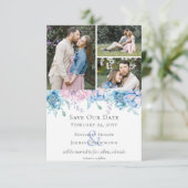 日付の水の色のフローラの結婚カードを保存 招待状 (スタンド正面)