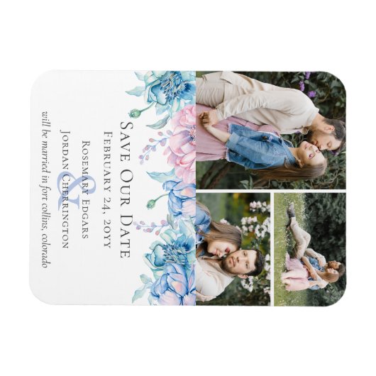 日付の水の色のフローラを保ユニーク存結婚する マグネット (横)