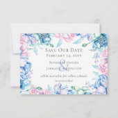 日付の水の色のフローラを保存3-Photoカード 招待状 (裏面)