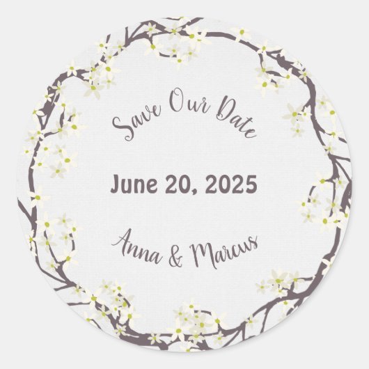 日付の水の色のフローラリース ラウンドシール (正面)