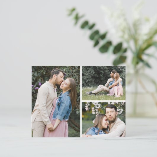 日付の水の色のフローラ結婚の3枚の写真を保存 ポストカード (スタンド正面)