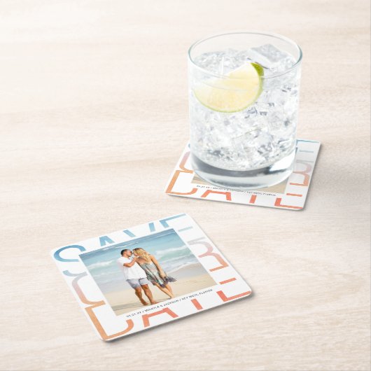 日付の水の色の写真のグラデーション発表を保存 スクエアペーパーコースター (インサイチュ)