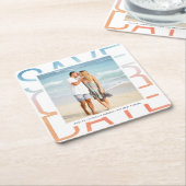 日付の水の色の写真のグラデーション発表を保存 スクエアペーパーコースター (アングル)