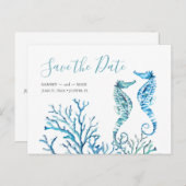 日付の水の色の青いシーホース葉書を保存 ポストカード (正面/裏面)