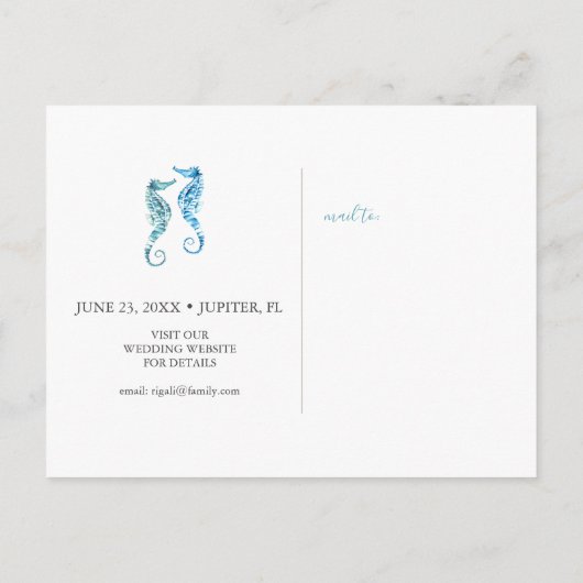 日付の水の色の青いシーホース葉書を保存 ポストカード (裏面)