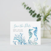 日付の水の色の青いシーホース葉書を保存 ポストカード (スタンド正面)