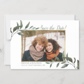 日付の水の色を保存する緑の金箔の写真 マグネット招待状 (正面)