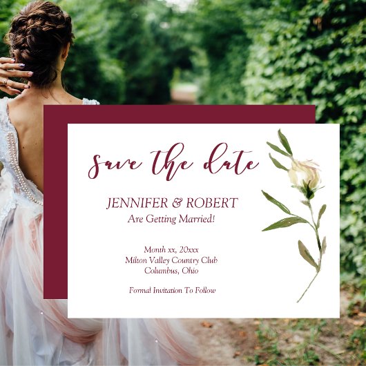 日付の水の色を保存ホワイトローゼクランベリー 招待状