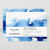 日付の水の色モダンを濃いミニマル青色で保存 セーブザデート (正面/裏面)