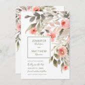 日付の水彩画の赤面を上がりました写真と救って下さい 招待状 (正面/裏面)