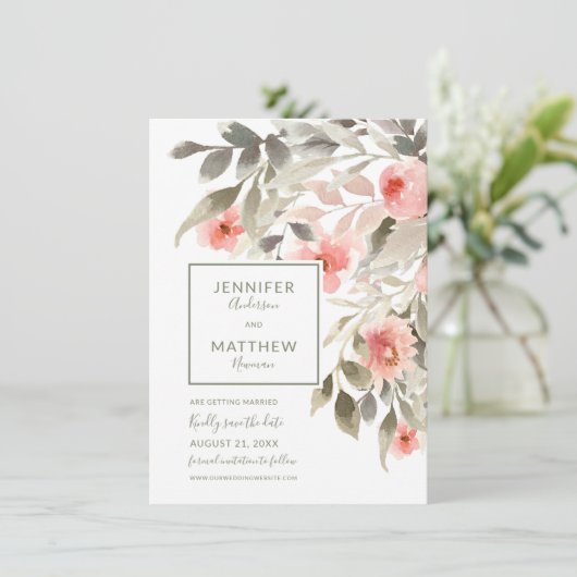 日付の水彩画の赤面を上がりました写真と救って下さい 招待状 (スタンド正面)