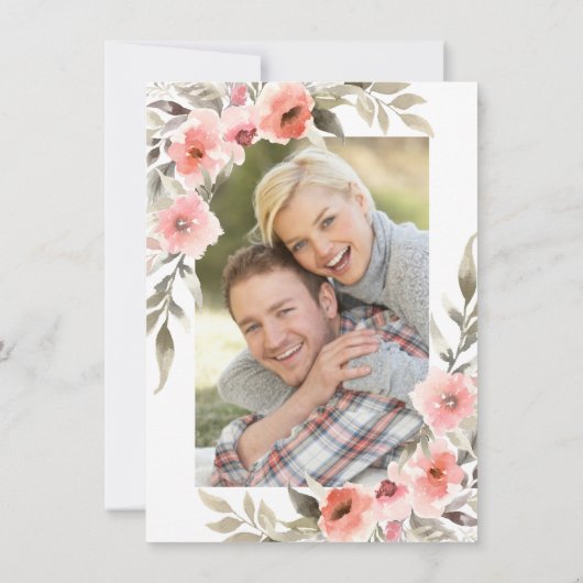 日付の水彩画の赤面を上がりました写真と救って下さい 招待状 (裏面)