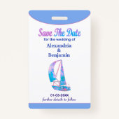 日付の水結婚色を保存 バッジ (裏面)