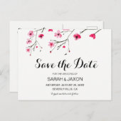 日付の水色のさくらんぼの花を保存 案内ポストカード (正面/裏面)